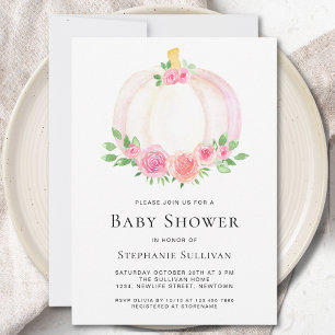 Pumpkin Floral Fall Girl's Baby Shower Invitation