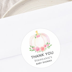 Pumpkin Floral Fall Girl's Baby Shower Thank You Classic Round Sticker
