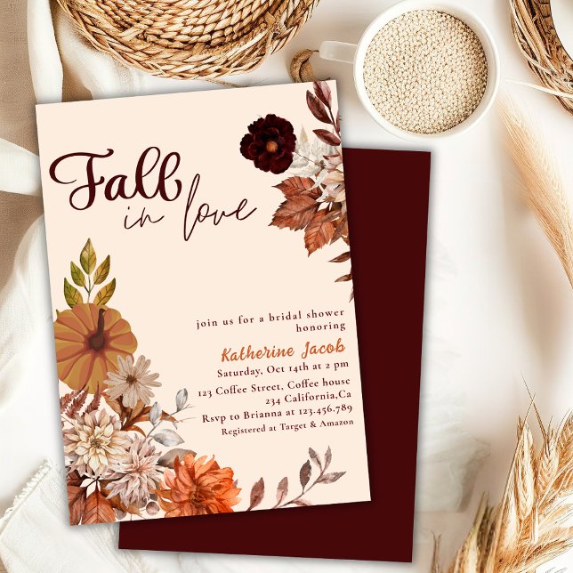 Pumpkin floral fall in love Bridal Shower Invitation (Creator Uploaded)