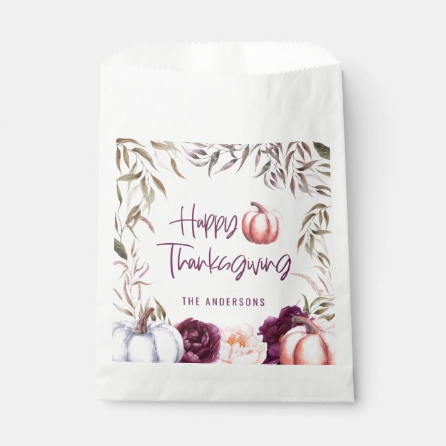 pumpkin floral fall thanksgiving party favour bags (Front)