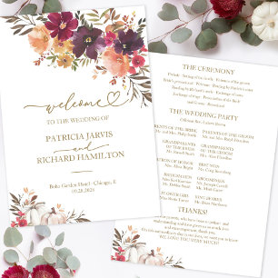 Pumpkin Floral Fall Wedding Ceremony Program Invitation