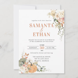 Pumpkin Floral Fall Wedding Invitation