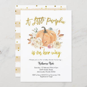 Pumpkin Floral Girl Baby Shower Invitation