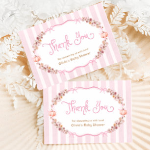 Pumpkin Floral Girl Baby Shower Thank You Card