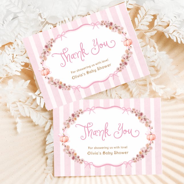 Pumpkin Floral Girl Baby Shower Thank You Card (Creator Uploaded)