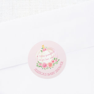 Pumpkin Floral Girl's Baby Shower Pink Classic Round Sticker