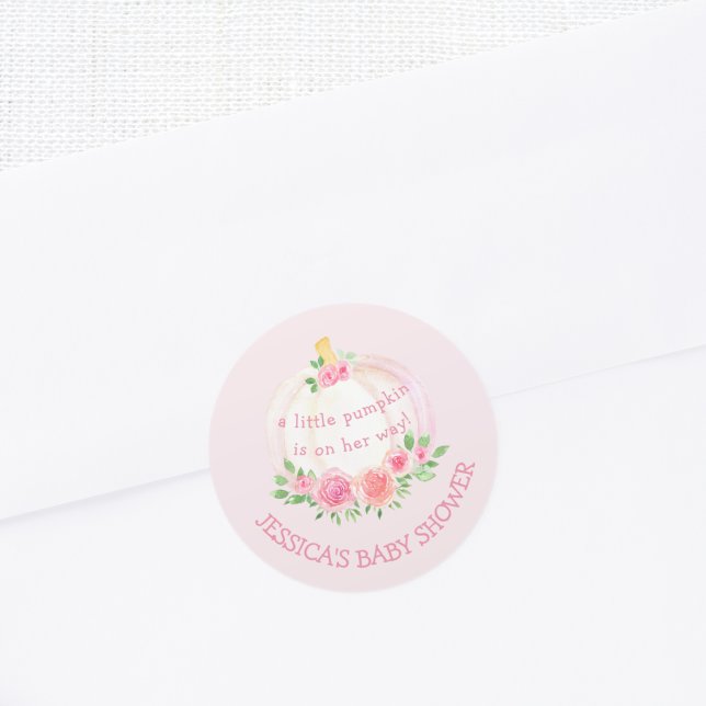 Pumpkin Floral Girl's Baby Shower Pink Classic Round Sticker (Creator Uploaded)