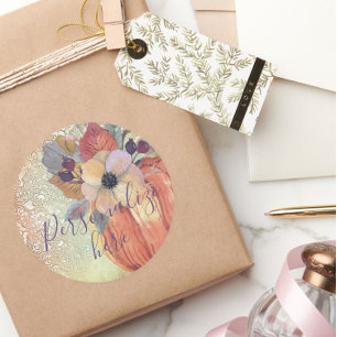 Pumpkin floral lace fall orange purple gold classic round sticker