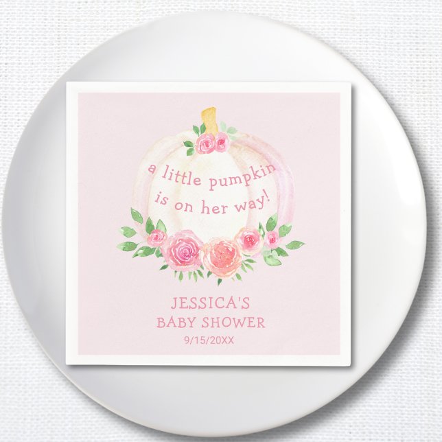 Pumpkin Floral Pink Girl's Baby Shower Napkin (Creator Uploaded)