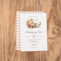 Pumpkin Floral Thanksgiving Dinner Invitation