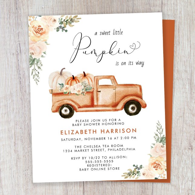 Pumpkin Floral Truck Baby Shower Invitation (Creator Uploaded)