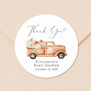 Pumpkin Floral Truck Baby Shower Thank You Classic Round Sticker
