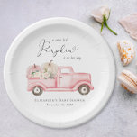Pumpkin Floral Truck Watercolor Baby Girl Shower Paper Plate<br><div class="desc">Elegant paper plates for your baby girl shower with "a sweet little pumpkin is on her way" in simple grey typography and a script with a heart swash and watercolors of a vintage truck carrying pink and cream pumpkins and floral bouquets.</div>