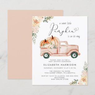 Pumpkin Floral Truck Watercolor Baby Shower Invite