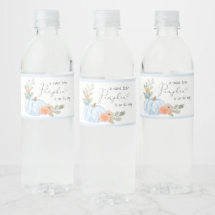 Pumpkin Floral Watercolor Baby Boy Shower Water Bottle Label