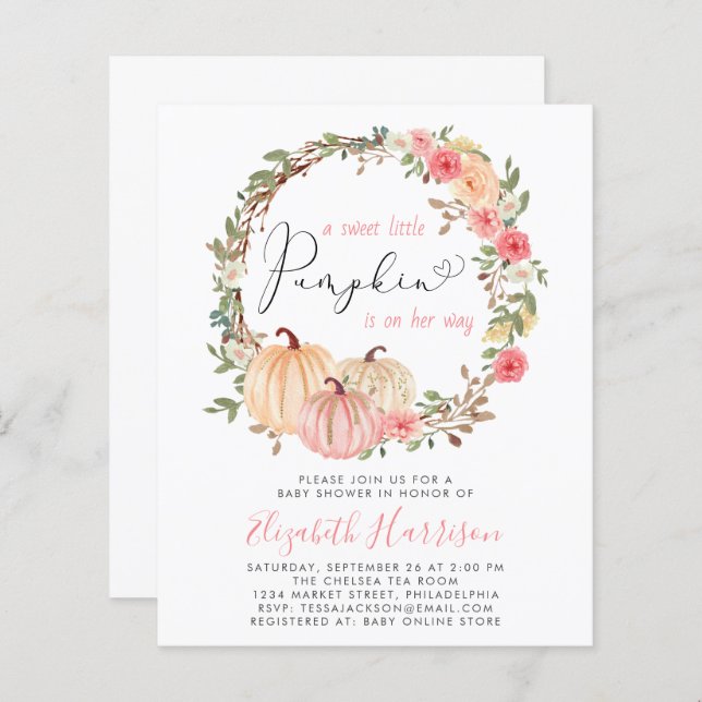 Pumpkin Floral Watercolor Baby Shower (Front/Back)