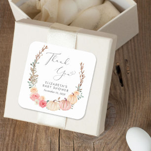 Pumpkin Floral Watercolor Baby Shower Thank You Square Sticker
