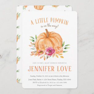 Pumpkin Floral Watercolor Fall Baby Shower Invitation