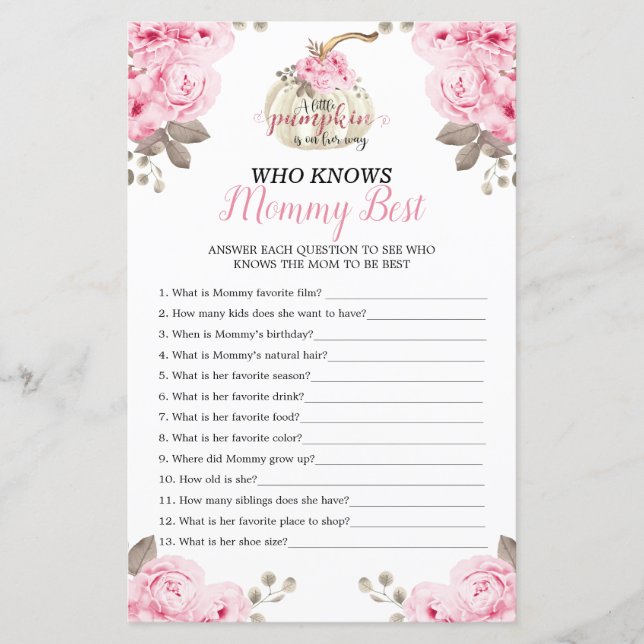 Pumpkin Floral Who Knows Mummy Best Baby Shower (Front)