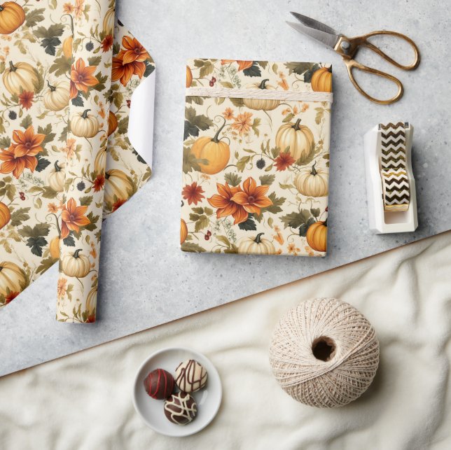 Pumpkin Floral  Wrapping Paper (Crafts)