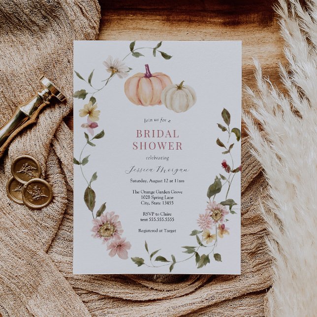 Pumpkin Floral Wreath Bridal Shower Invitation (Creator Uploaded)