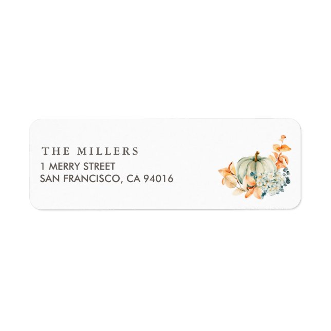 Pumpkin & Florals Wedding Address Label Fall Colou (Front)