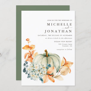 Pumpkin & Florals Wedding Invitation Fall Colours