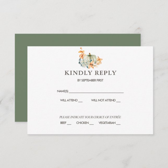 Pumpkin & Florals Wedding RSVP Fall Colours Invita Invitation (Front/Back)