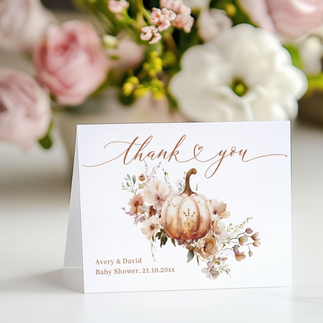 Pumpkin & Flower Boho Fall Baby Shower Thank You Card (Creator Uploaded)