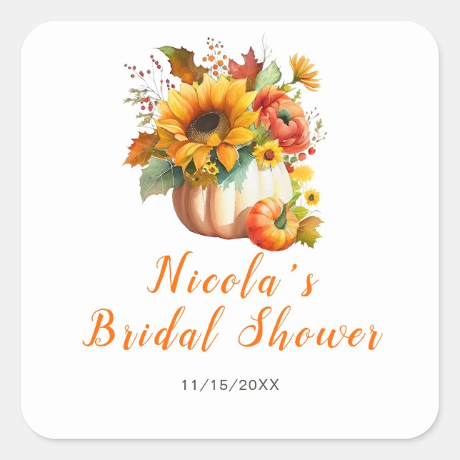 Pumpkin Flower Bouquet Bridal Shower Square Sticker (Front)
