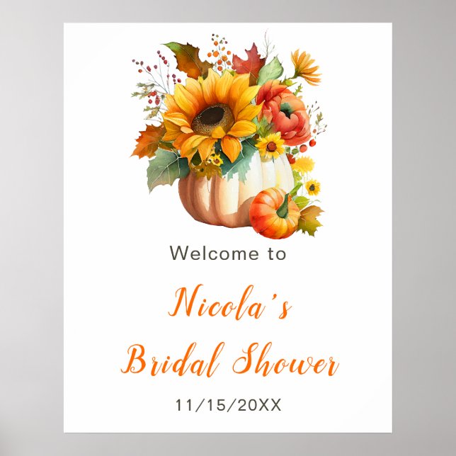 Pumpkin Flower Bouquet Bridal Shower Welcome Poster (Front)