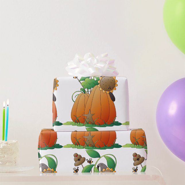 Pumpkin Flowers And Bees Wrapping Paper (Creator Uploaded)