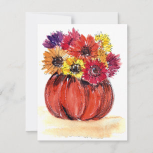 Pumpkin Flowers Note Card Blank inside w Envelope