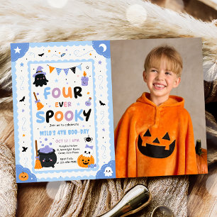 Pumpkin Four Ever Spooky Halloween Birthday Photo Invitation
