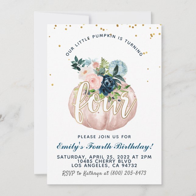 Pumpkin Fourth Birthday Invitation (Front)