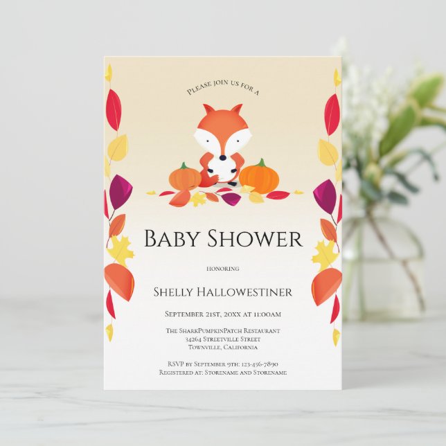 Pumpkin Fox Fall Baby Shower Invitation (Standing Front)