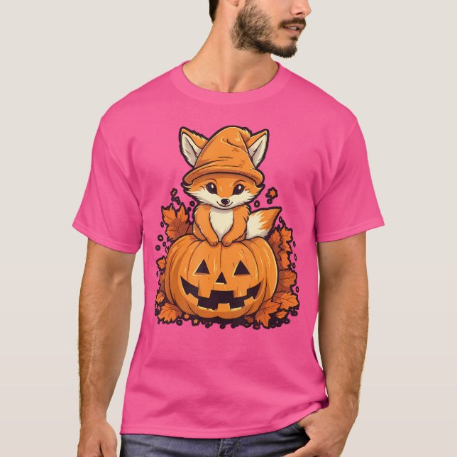 Pumpkin Fox On Fox Halloween T-Shirt (Front)