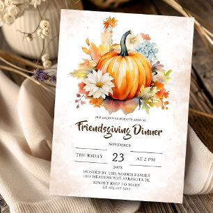 Pumpkin Friendsgiving Dinner Floral Watercolor Invitation