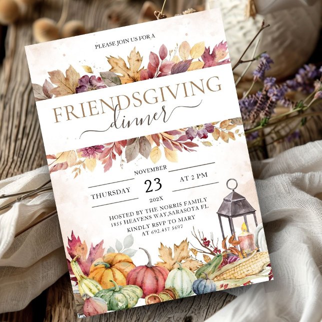 Pumpkin Friendsgiving Dinner Rustic Watercolor Invitation (Creator Uploaded)