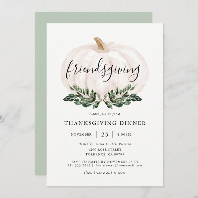 Pumpkin Friendsgiving Thanksgiving Dinner Invitation (Front/Back)