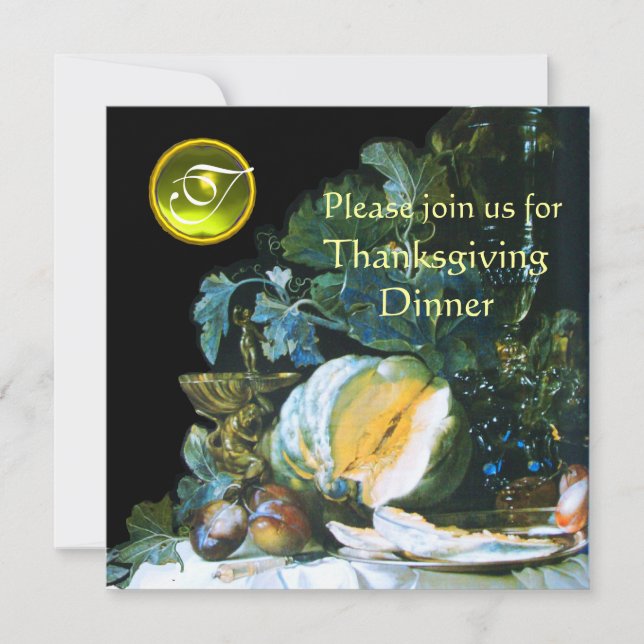 PUMPKIN ,FRUITS AND GLASSWARE Thanksgiving Dinner Invitation (Front)