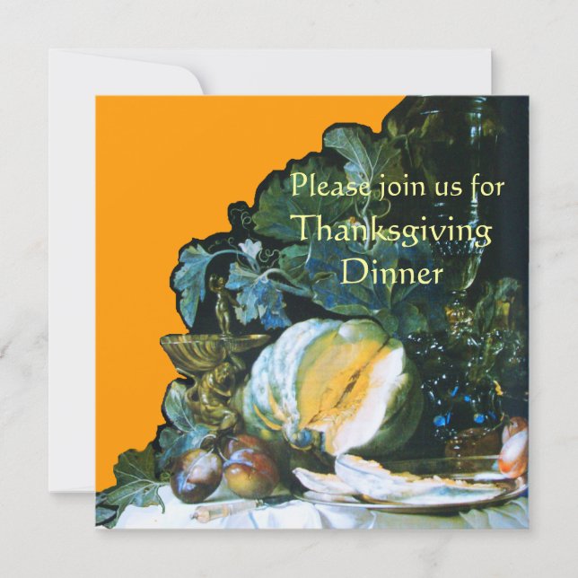 PUMPKIN ,FRUITS AND GLASSWARE Thanksgiving Dinner Invitation (Front)