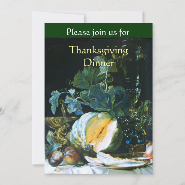 PUMPKIN , FRUITS AND GLASSWARE Thanksgiving Dinner Invitation (Front)