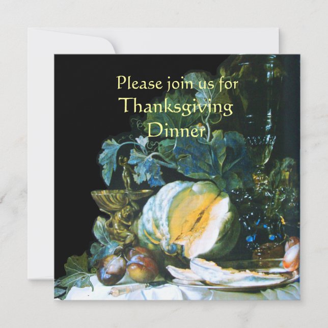 PUMPKIN , FRUITS AND GLASSWARE Thanksgiving Dinner Invitation (Front)