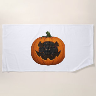 Pumpkin Full of Kittens - Cute Black Cat Halloween Beach Towel