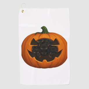 Pumpkin Full of Kittens - Cute Black Cat Halloween Golf Towel