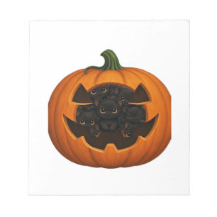 Pumpkin Full of Kittens - Cute Black Cat Halloween Notepad
