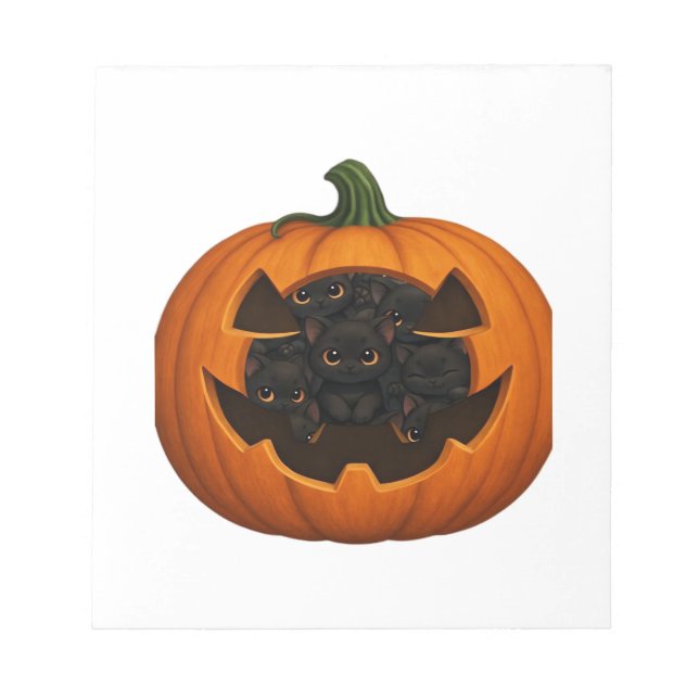 Pumpkin Full of Kittens - Cute Black Cat Halloween Notepad (Front)