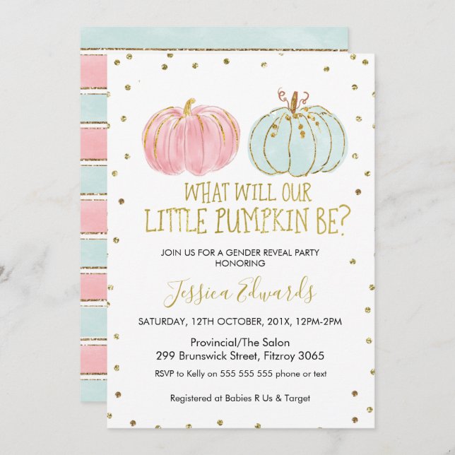 Pumpkin Gender Reveal Baby Shower Invitation (Front/Back)