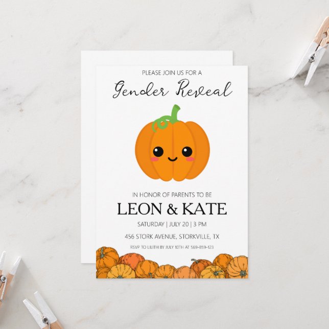 pumpkin gender reveal invitations (Front/Back In Situ)